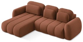 Divano angolare color terracotta allungabile/con contenitore (con penisola a sinistra/con chaise lounge) con rivestimento in bouclé Pele – Makamii