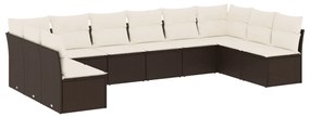 Set divani da giardino 10pz con cuscini in polyrattan marrone