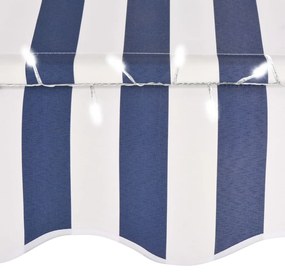 Tenda da Sole Retrattile Manuale con LED 300 cm Blu e Bianca