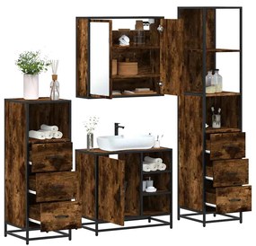Set Mobili Da Bagno 4 Pz Rovere Fumo İn Legno Multistrato /