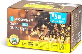 Aigostar - LED Solare catena decorativa 50xLED/8 funzioni 12m IP65 bianco caldo