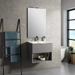 Mobile Bagno 60cm Sospeso Con Cassetto, Vano E Specchio