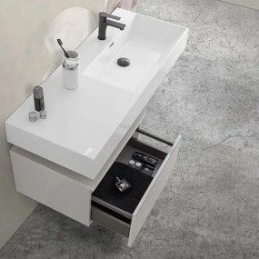 Mobile bagno sospeso 60 cm grigio perla lavabo 120 destro e specchio Iside
