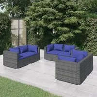 Set Divani da Giardino 6 pz con Cuscini in Polyrattan Grigio cod mxl 39021