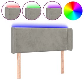 Testiera grigio chiaro a led 93x16x78/88 cm in velluto