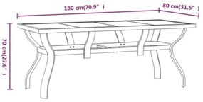 Tavolo da Giardino Marrone e Nero 180x80x70 cm Acciaio e Vetro