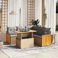 Set Divano da Giardino 6 pz con Cuscini Beige in Polyrattan 3273957