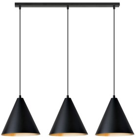 Sospensione Nordica Ninhursag 3 Luci In Acciaio Nero E Oro