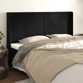 Testiera Ad Orecchio Nera 203x16x118/128 Cm İn Velluto /