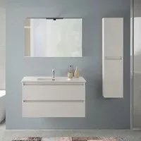 Mobile bagno sospeso 90 cm rovere bianco con pensile H 125 cm Nadia