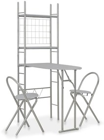 Set Tavolo E Sedie Pieghevoli Scaffale 3 Pz Mdf Acciaio Grigio /