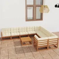 Set Divani da Giardino 10 pz Cuscini Miele in Massello di Pino 3077042