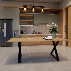 Tavolo da pranzo fisso Cross in legno lamellare grezzo di rovere naturale per 6 persone L 150 x L 90 X H 74 cm