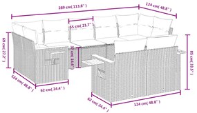 Set divani da giardino 9 pz con cuscini nero in polyrattan