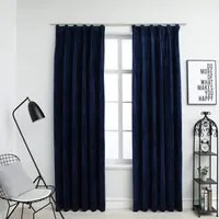 Tende Oscuranti con Ganci 2 pz Blu Scuro in Velluto 140x225 cm 134533