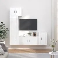 Set di Mobili Porta TV 5 pz Bianco Lucido in Legno Multistrato 3188624