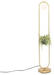 Lampada da terra Art Déco dorata con vetro bianco - Isabella