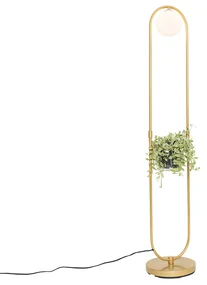 Lampada da terra Art Déco dorata con vetro bianco - Isabella