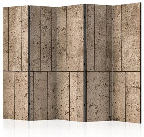Paravento Muro Beige II - texture di piastrelle di cemento su muro marrone
