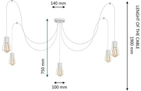 Lampadario a sospensione con filo TUBE 5xE27/15W/230V ragno bianco