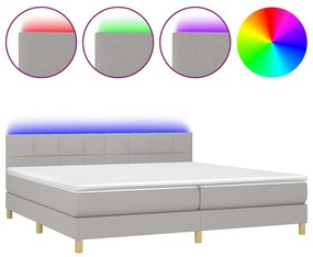 Letto a Molle Materasso e LED Grigio Chiaro 200x200 cm Tessuto