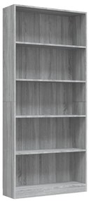 Libreria 5 Ripiani Grigio Sonoma 80x24x175 cm Legno Multistrato