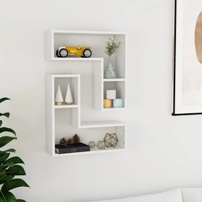 Mensole A Muro 2 Pz Bianco Lucido 50x15x50 Cm Legno Multistrato /