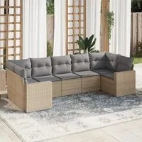 Set Divani da Giardino 7 pz con Cuscini Beige in Polyrattan 3251726