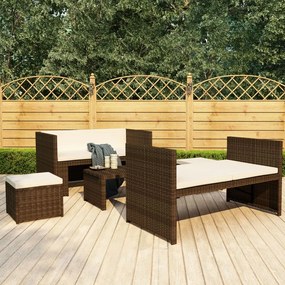 Set divani da giardino 5 pz con cuscini in polyrattan marrone