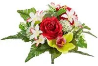 Set 4 Bouquet Artificiale con Cymbidium Altezza 33 cm Rosso