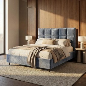 AURO letto imbottito con vano contenitore e testiera capitonné alta in ciniglia Oeko-Tex®