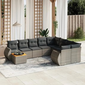 Set divano da giardino 10 pz con cuscini grigio in polyrattan