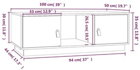 Tavolino da Salotto Miele 100x50x35 cm Legno Massello di Pino