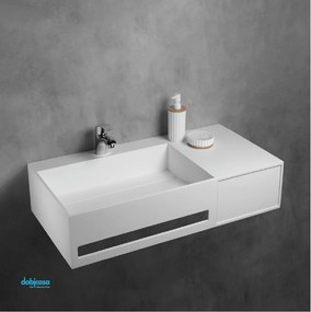 Lavabo Sospeso " Giove" In Solid Surface Finitura Bianco Opaco Da 90 Cm