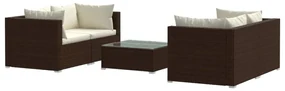 Set divani da giardino 5 pz con cuscini in polyrattan marrone
