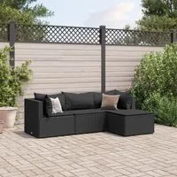 Set Divani da Giardino 4 pz con Cuscini Nero in Polyrattan 3308051