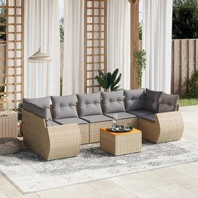 Set divano da giardino 8 pz con cuscini beige in polyrattan