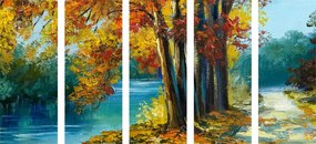 Quadri 5 pezzi – Alberi dipinti in colori autunnali