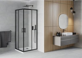 Mexen Rio cabina doccia quadrata 90 x 90 cm, trasparente, nera + piatto Flat, bianco - 860-090-090-70-00-4010B