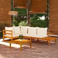 Set Divani Giardino 4 pz Cuscini Bianco Crema in Legno d'Acacia 3087276