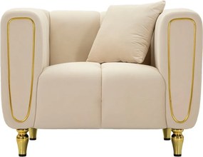 Poltrona color crema con poggioli/con gambe con rivestimento in velluto Alma – Mauro Ferretti