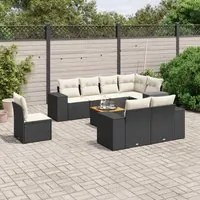 Set Divani da Giardino 9 pz con Cuscini Nero in Polyrattan 3225538