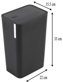 Cestino bagno da 8 litri in plastica nera con coperchio Push