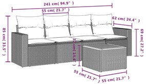 Set divano da giardino 5 pz con cuscini grigio in polyrattan