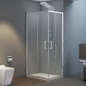 Box doccia angolare 90x90 cm doppio scorrevole in cristallo trasparente Ted
