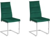 Set di 2 sedie da pranzo imbottite in velluto verde gambe a sbalzo argento senza braccioli design moderno