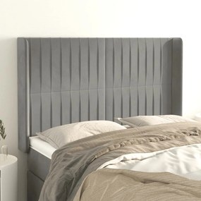 Testiera Ad Orecchio Grigio Chiaro 147x16x118/128 Cm İn Velluto /