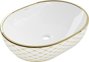 Mexen Viki lavabo da appoggio 48 x 35 cm, bianco/oro motivo a griglia - 21054809