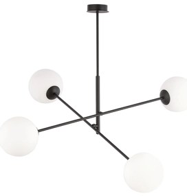 Lampadario 4 Luci Yama In Acciao Nero Con Bracci Regolabili E Vetro Opale