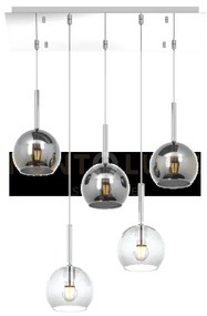 Sosp. cromo rettangolare 5 luci vetri tutti piccolo (2x tr+ 3x cr) ...